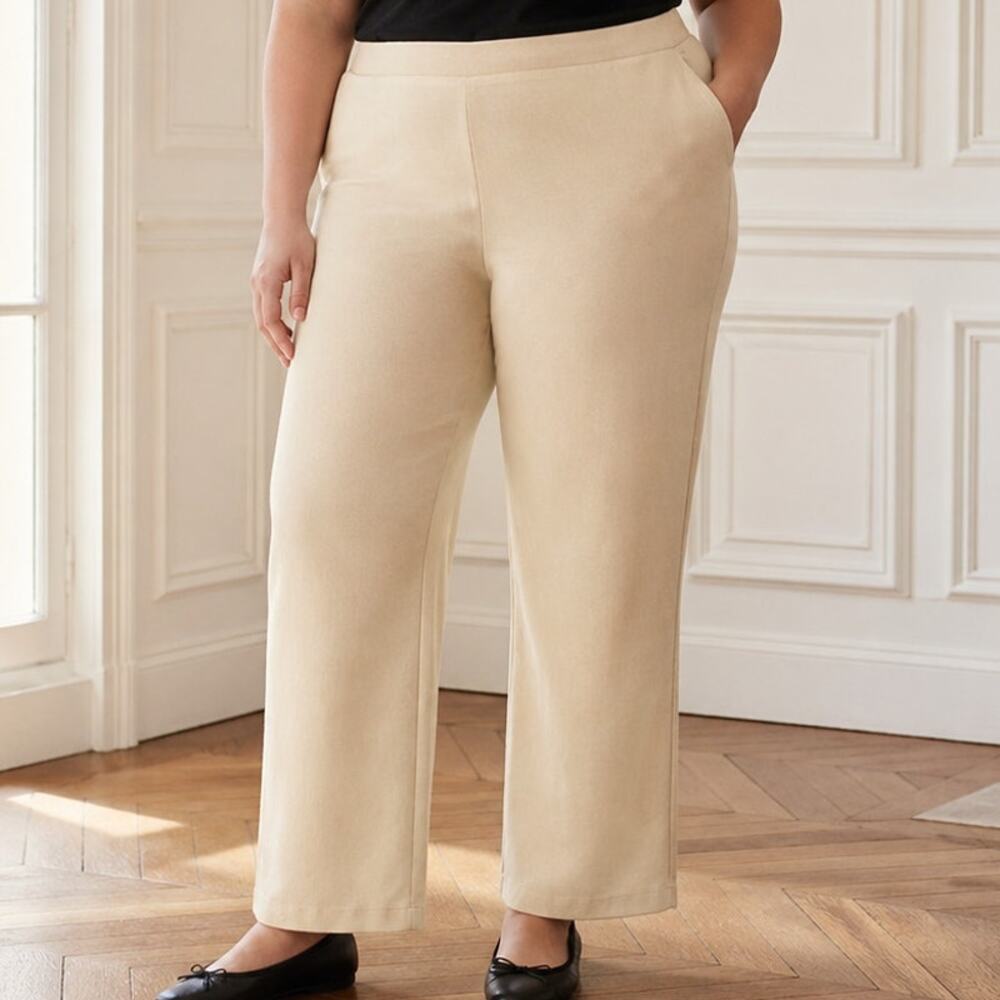 Alfred Dunner Tan Sateen Pull-On Pants Size 20 NWT Elastic Waist